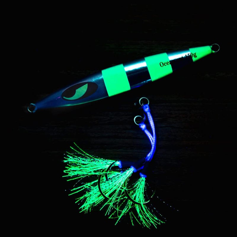 OCEAN CAT Slow Pitch Jig Flat Fall Jigs Saltwater Fishing Jig Vertical Baits with Glow Jig Hooks 60g/80g/150g/200g/250g 240lb (#006-10:5 Colors Combo, 200g) - Image 4